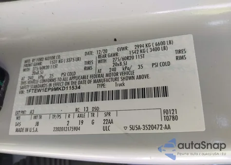 2021 Ford F-150 Xl z USA, uszkodzony, nr VIN 1FTEW1EP9MKD11534